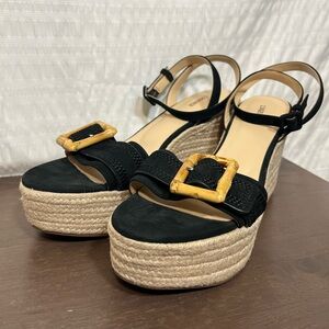 L’agence Black Platform Sandals Aurora Ankle Strap Espadrilles size 10